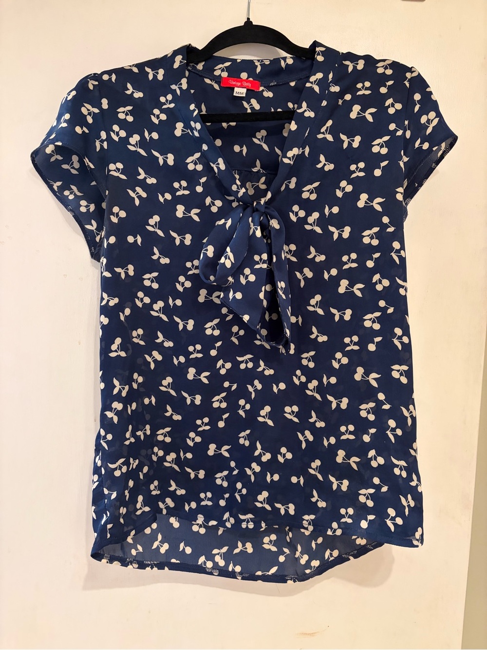 Vintage Betty Navy Blouse with White Cherry Print